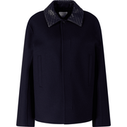 Caban jacket with leather collar navy blue